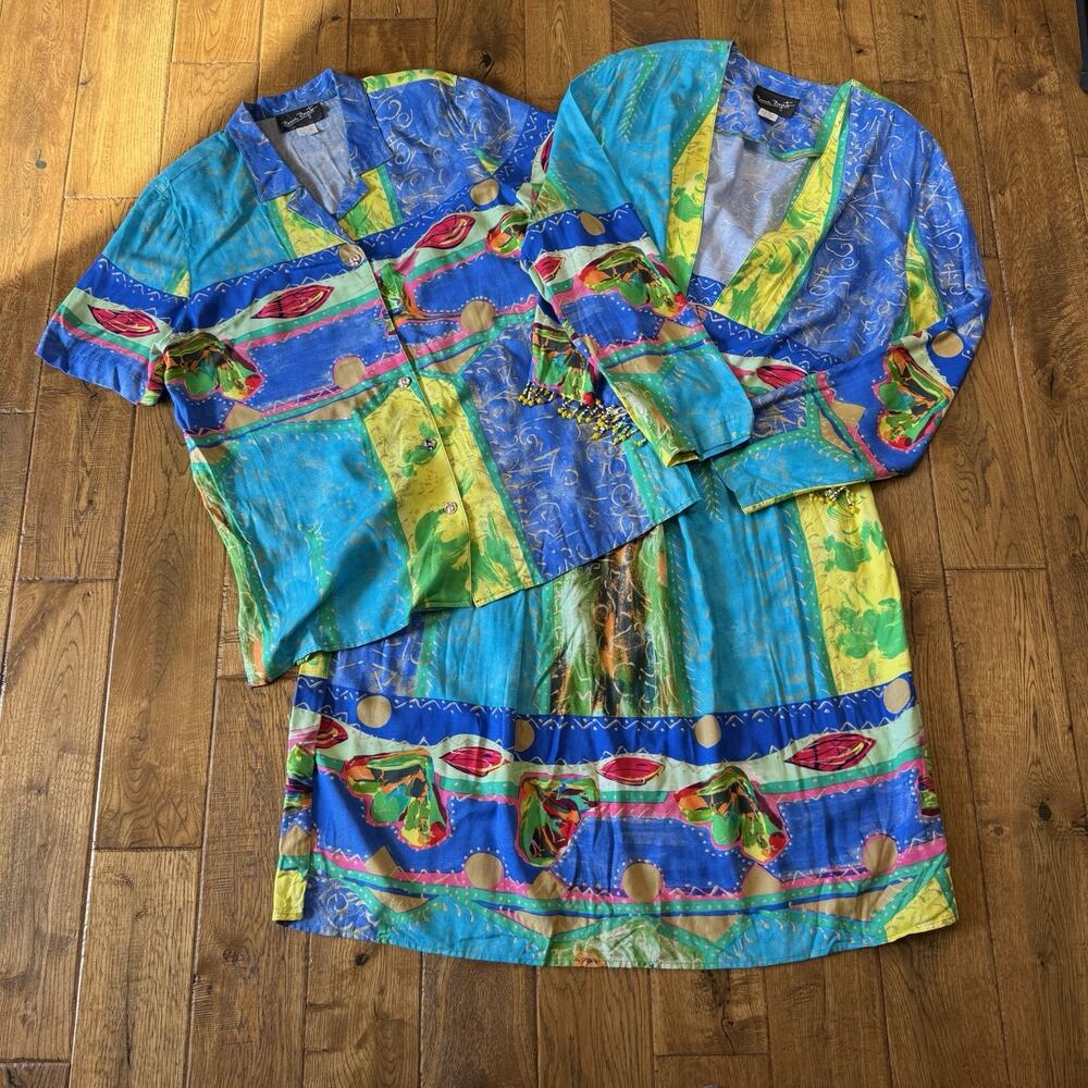 Bonnie Boynton 3 Pc Set Skirt, Shirt, Jacket Sz L/XL Women's Multicolor Beach